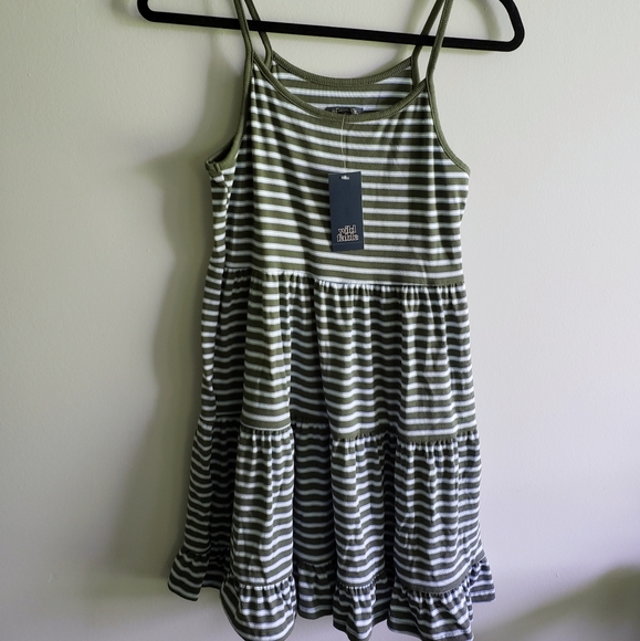 Wild Fable Olive Green Stripe Tier Ruffle Dress - Picture 2 of 5
